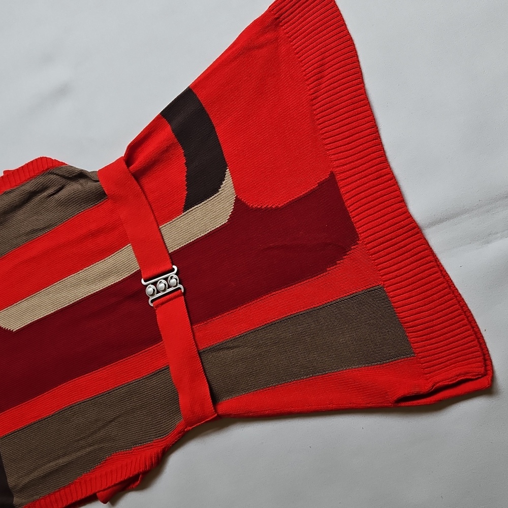 DKNY Red Colorblock Sweater Knit Top With Belt Size Small - Picture 4 of 10